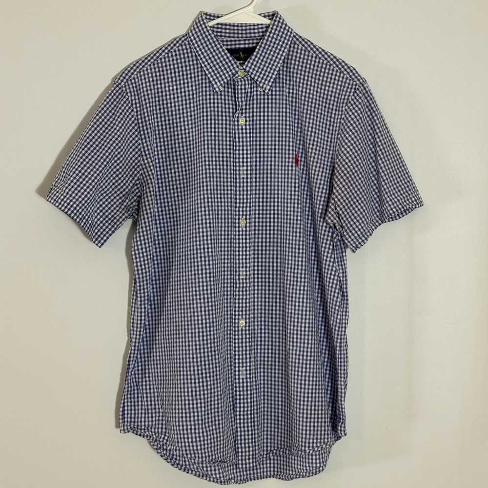 Ralph Lauren Blue and White Checkered Gingham Shirt